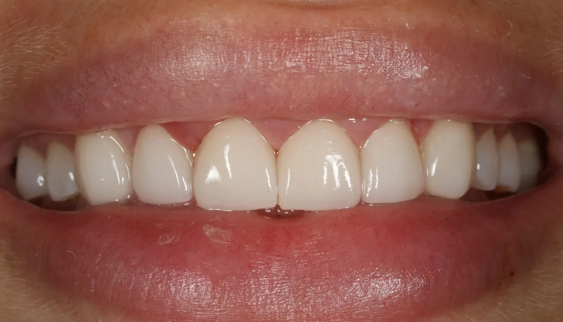 After treatment: a patient's upper and lower front teeth, seen straight on